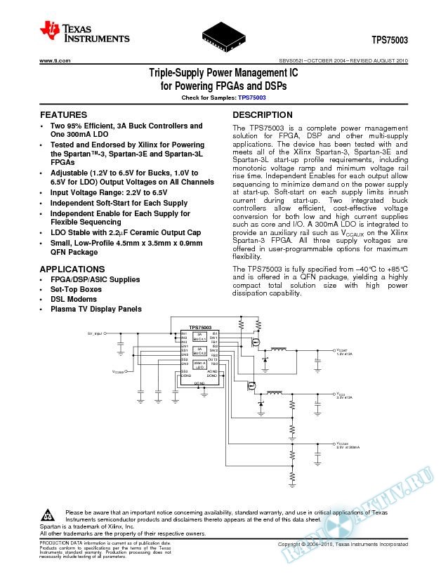Triple Supply Power Management IC for Powering FPGAs and DSPs (Rev. I)