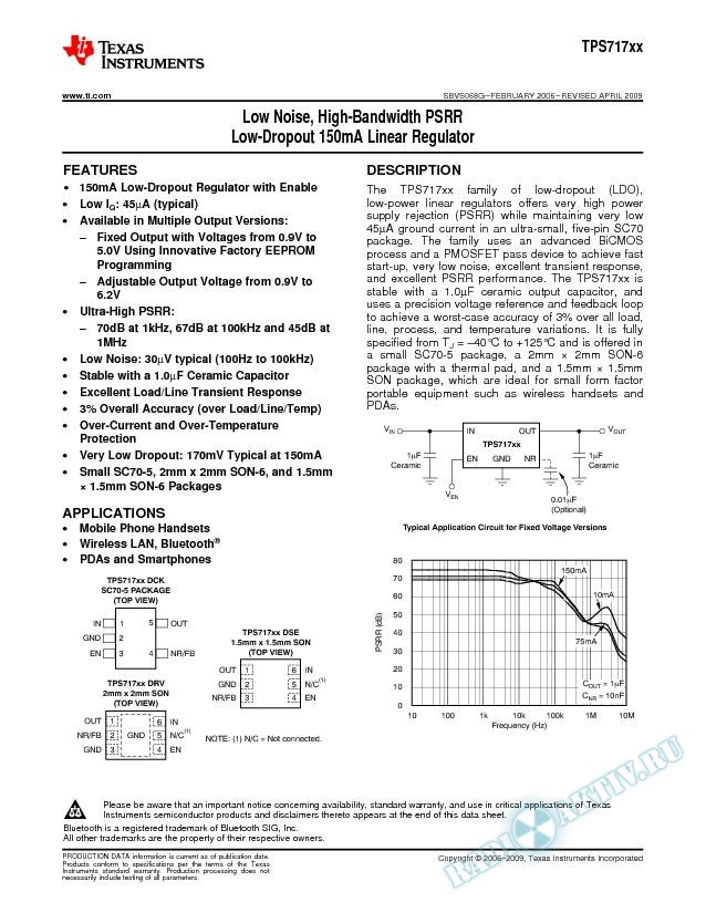 Low Noise, High-Bandwidth PSRR, Low-Dropout 150mA Linear Regulator (Rev. G)