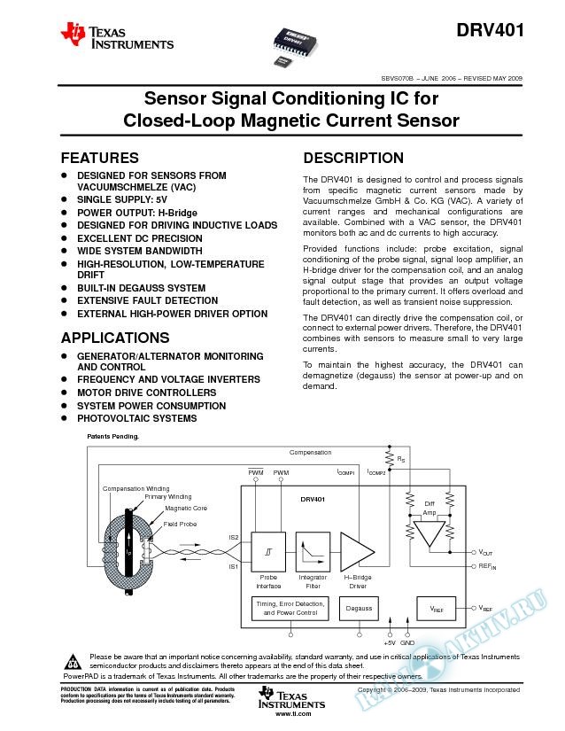 Sensor Signal Conditioning IC for Closed-Loop Magnetic Current Sensor (Rev. B)