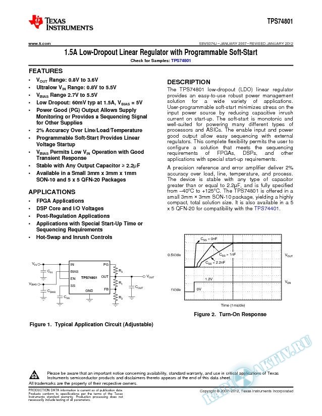 1.5A, Low-Dropout Linear Regulator with Programmable Soft-Start (Rev. J)