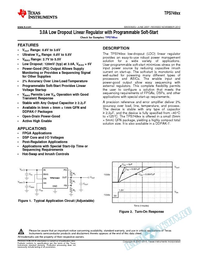 3.0A Low Dropout Linear Regulator with Programmable Soft-Start (Rev. G)