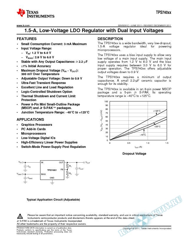 1.5-A, Low-Voltage LDO Regulator with Dual Input Voltages (Rev. C)