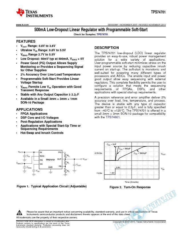 500mA Low-Dropout Linear Regulator with Programmable Soft-Start (Rev. F)
