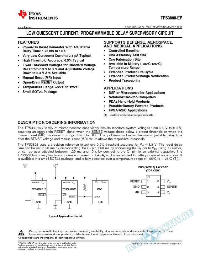 Low Quiescent Current, Programmable Delay Supervisory Circuit (Rev. C)