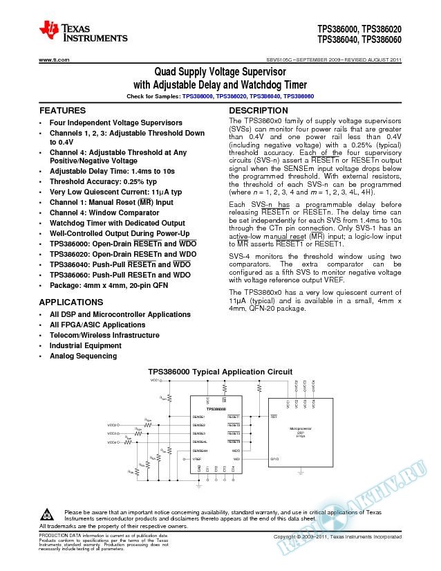 Quad Supply Voltage Supervisors with Programmable Delay and Watchdog Timer (Rev. C)