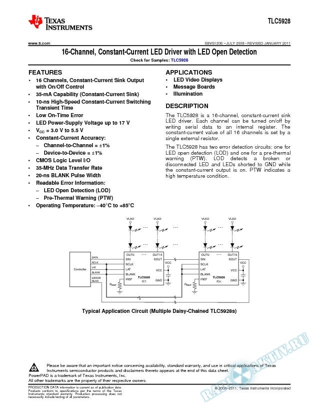 16-Channel, Constant-Current LED Driver with LED Open Detection (Rev. E)