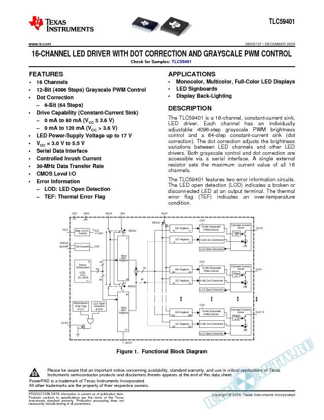 16-Channel LED Driver w/ Dot Correction and Grayscale PWM Control