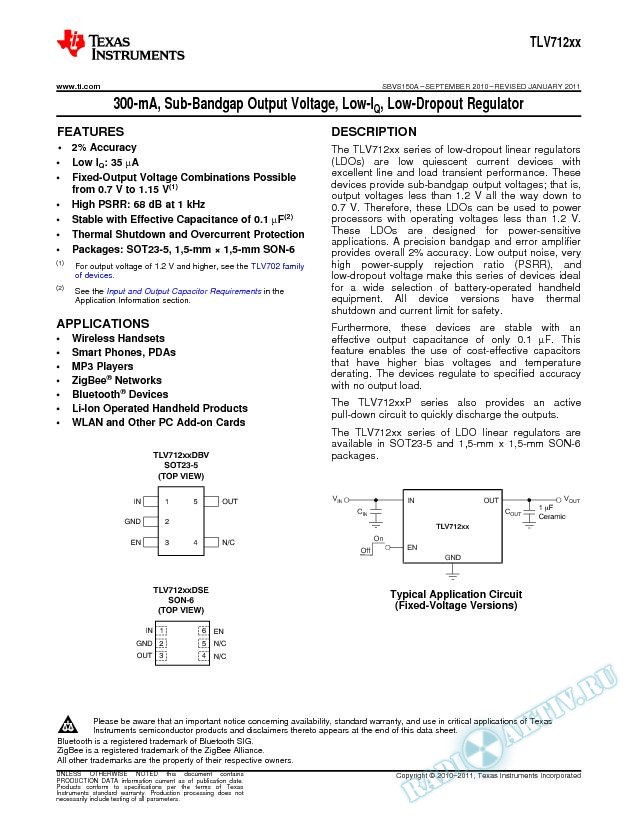 300-mA, Sub-Bandgap Output Voltage, Low-Iq, Low-Dropout Regulator (Rev. A)