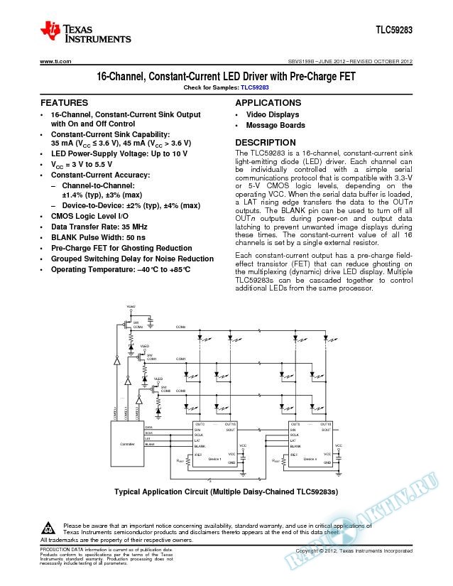 16-Channel, Constant-Current LED Driver with Pre-Charge FET (Rev. B)