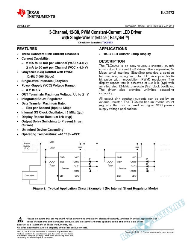 3-Channel, 12-Bit, PWM Constant-Current LED Driver with Single-Wire Interface (E (Rev. A)