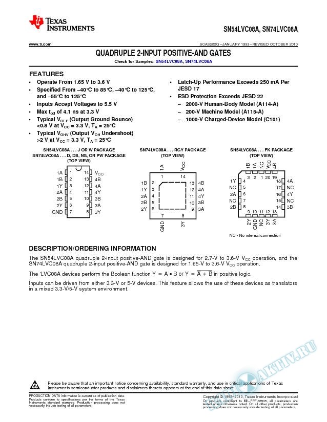 SN54LVC08A, SN74LVC08A (Rev. Q)