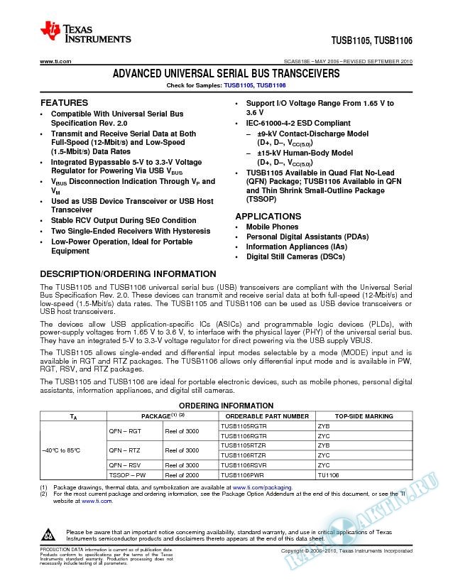 Advanced Universal Serial Bus Transceivers (Rev. E)