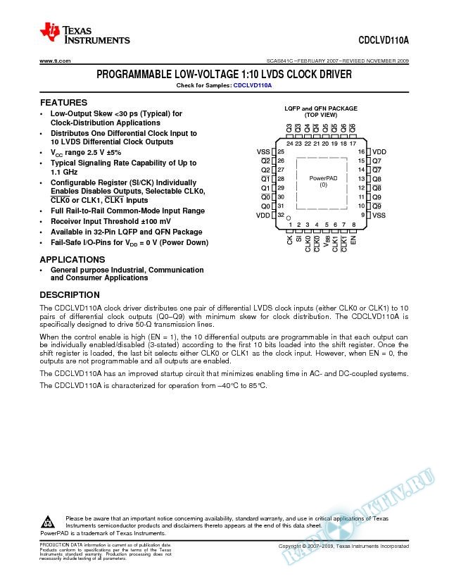 Progrmmable Low-Voltage 1:10 LVDS Clock Driver (Rev. C)