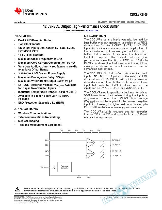 12 LVPECL Output, High-Performance Clock Buffer (Rev. A)