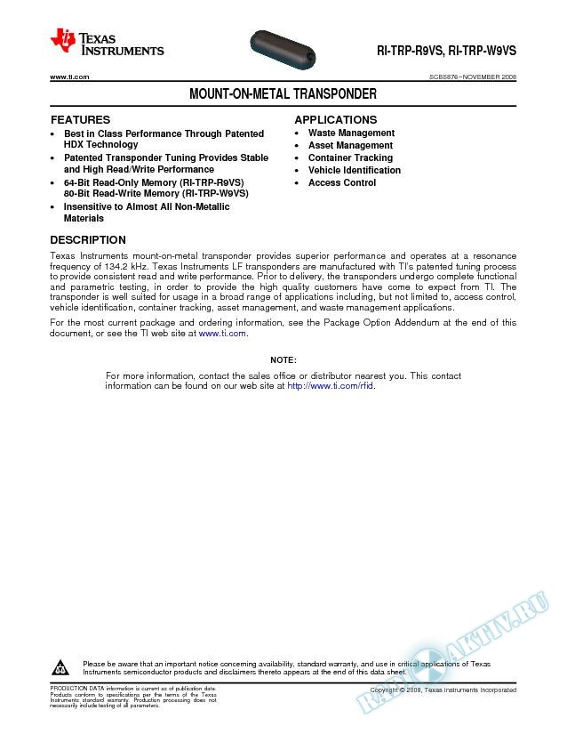 Mount-on-Metal Transponder