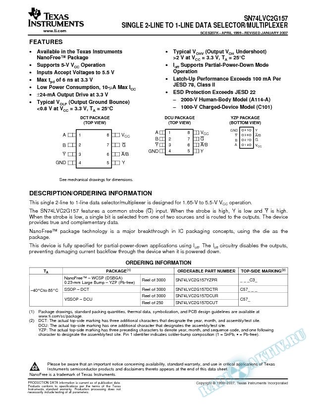 Single 2-Line to 1-Line Data Selector/Multiplexer (Rev. K)