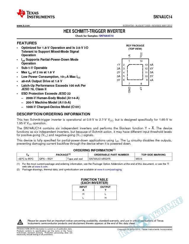 SN74AUC14 Hex Schmitt-Trigger Inverter (Rev. A)