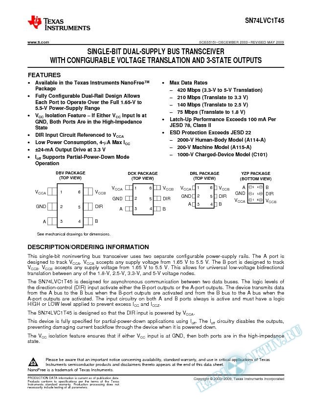 Single-Bit Dual-Supply Bus Transceiver (Rev. I)