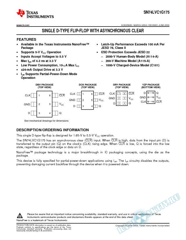 Single D-Type Flip-Flop With Asynchronous Clear (Rev. E)