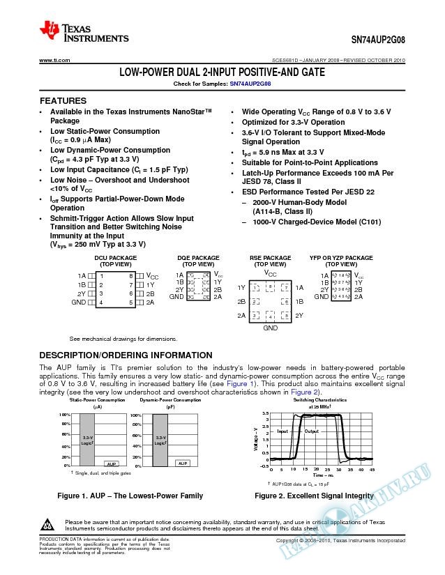 SN74AUP2G08 Low-Power Dual 2-Input Positive-AND Gate (Rev. C)