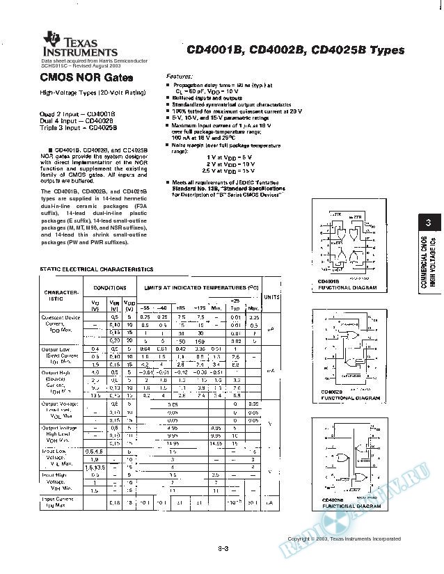 CD4001B, CD4002B, CD4025B Types (Rev. C)