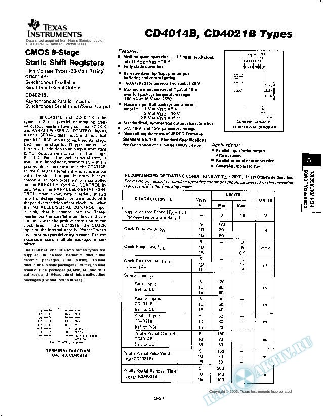 CD4014B, CD4021B TYPES (Rev. C)