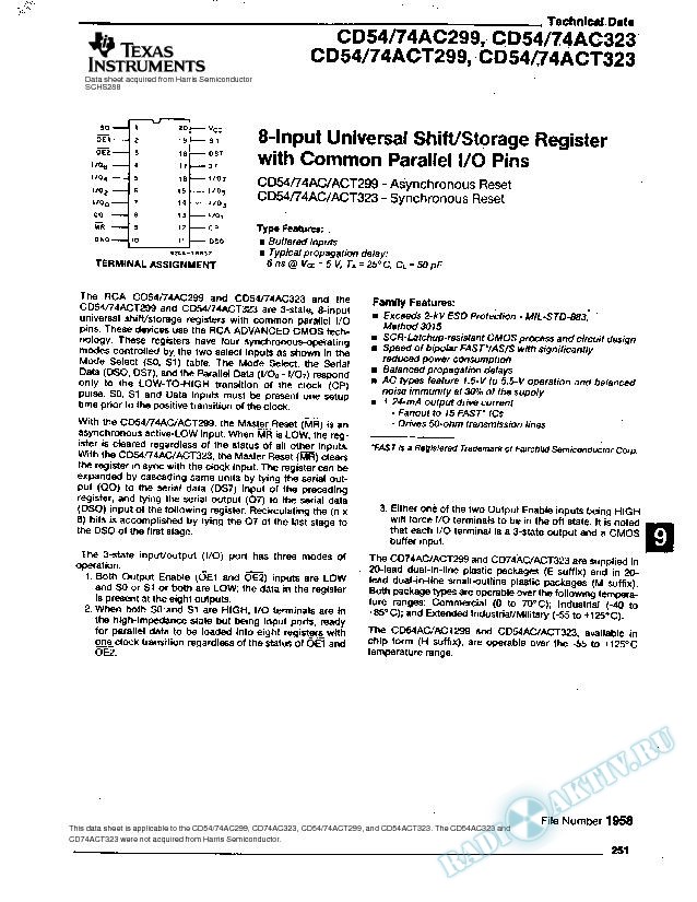 8-Input Universal Shift/Storage Register with Common Parallel I/O Pins