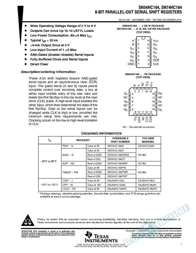 SN54HC164, SN74HC164 (Rev. E)