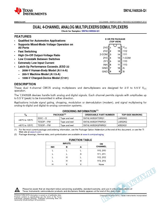 Automotive Catalog Dual 4-Channel Analog Multiplexer/Demultiplexer (Rev. E)