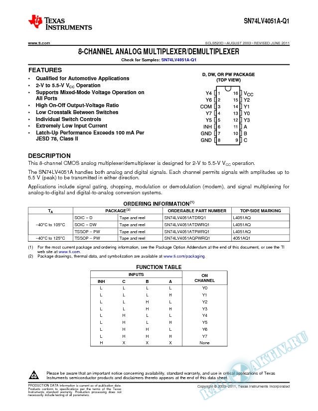 Automotive Catalog 8-Channel Analog Multiplexer/Demultiplexer (Rev. D)
