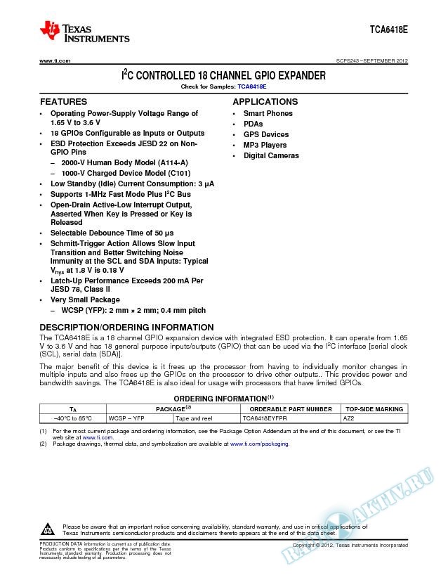 I2C Controlled 18 Channel GPIO Expander