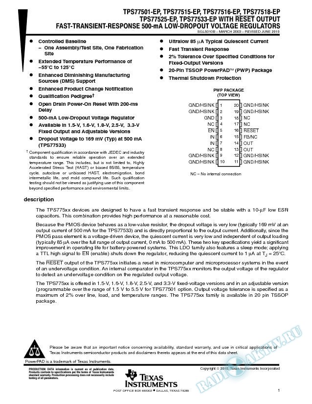 Fast-Transient-Response 500-mA Low-Dropout Voltage Regulators (Rev. B)