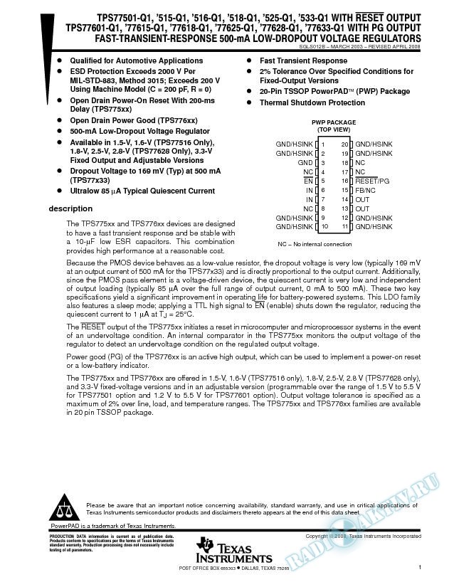 Fast Transient-Response 500-mA Low-Dropout Voltage Regulators (Rev. B)