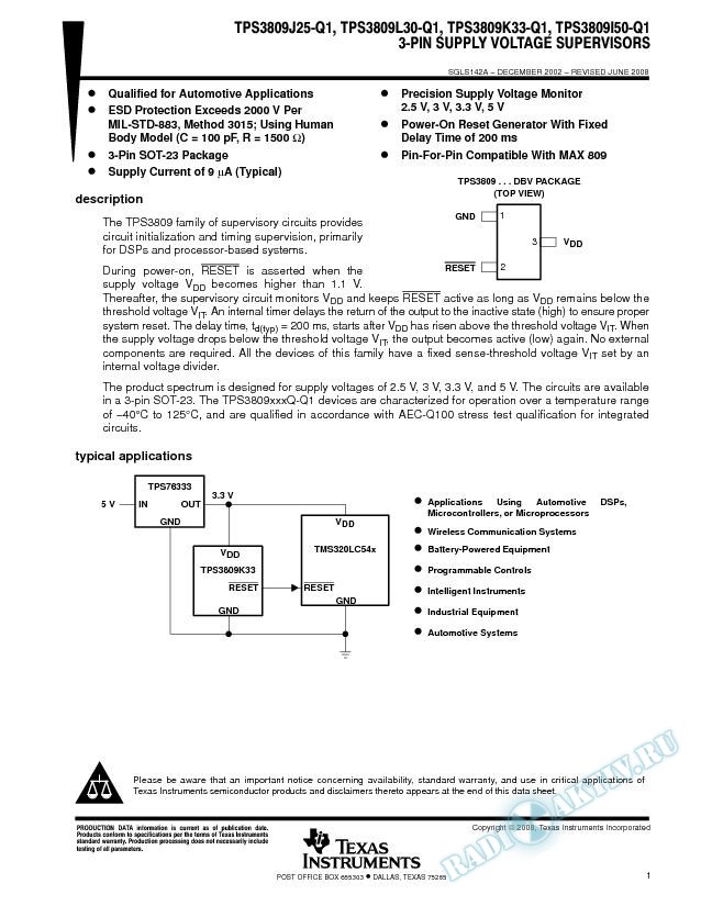 3-Pin Supply Voltage Supervisors (Rev. A)
