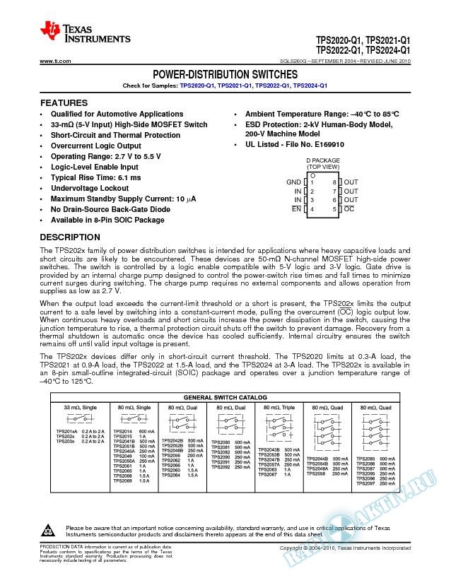 TPS202x-Q1 Power-Distribution Switches (Rev. G)
