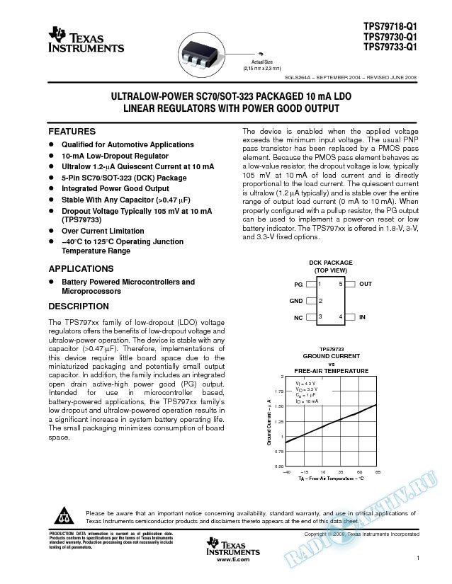 TPS7971xx-Q1: Ultralow-Power SC70/SOT-323 Pkgd 10 mA LDO Linear Regulators (Rev. A)