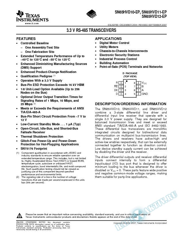 3.3 V RS-485 Transceivers (Rev. E)