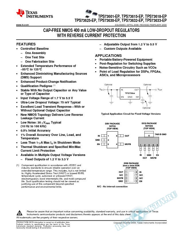 Cap-Free NMOS 400-mA Low-Dropout Regulators With Reverse Current Protection (Rev. C)