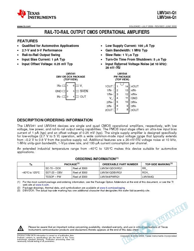 Rail-to-Rail Output CMOS Operational Amplifier (Rev. C)