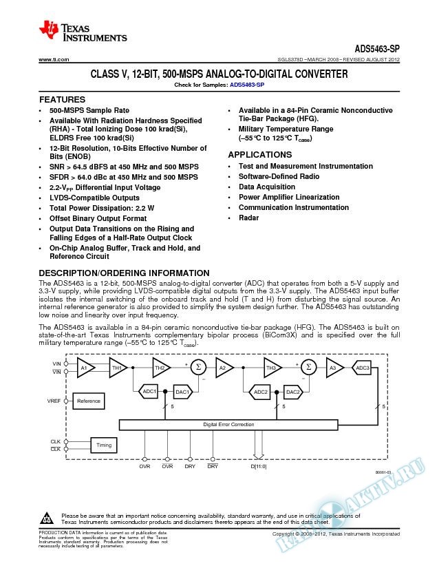 Class V 12-Bit 500-MSPS Analog-to-Digital Converter (Rev. D)