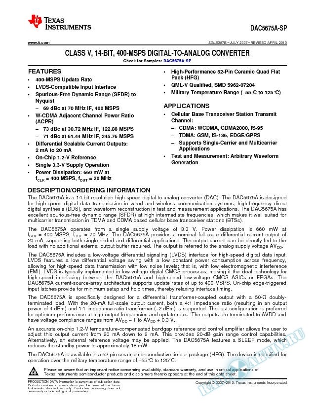 Class V 14-Bit 400-MSPS Digital-to-Analog Converter (Rev. E)