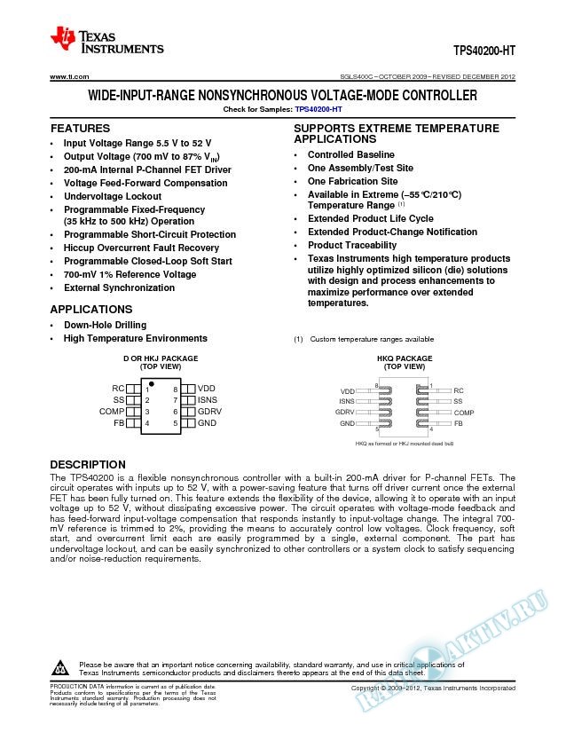 Wide-Input-Range, Nonsynchronous Voltage-Mode Controller (Rev. C)