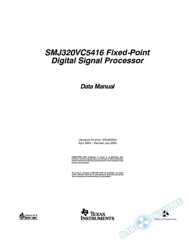 SMJ320VC5416 Fixed-Point DSP (Rev. A)