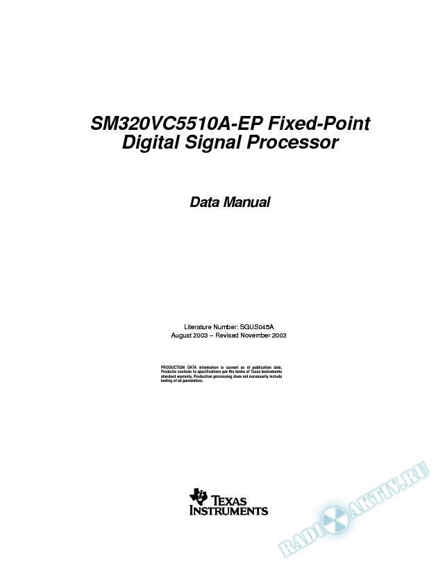 SM320VC5510A-EP Fixed-Point Digital Signal Processor (Rev. A)