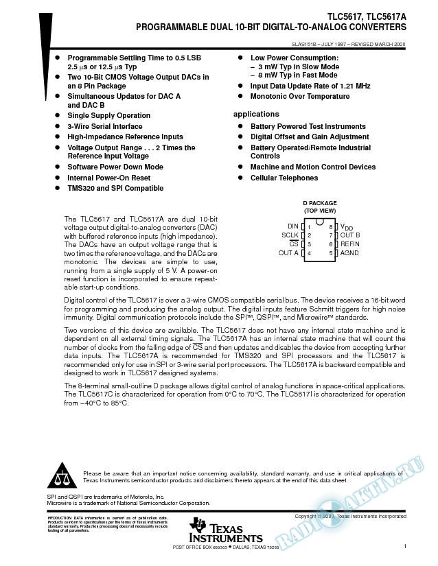 Programmable Dual 10-Bit Digital-to-Analog Converters (Rev. B)