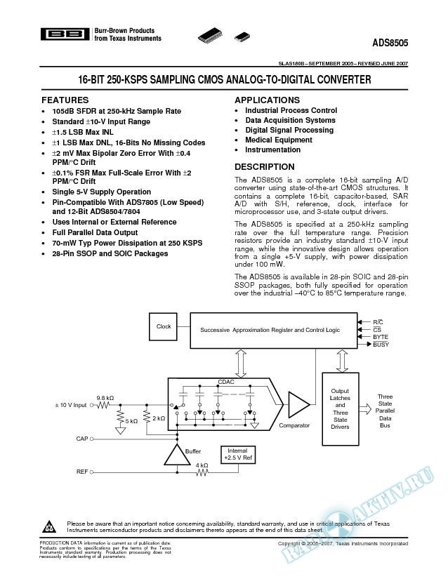 16-Bit 250-KSPS Sampling CMOS Analog-to-Digital Converter (Rev. B)