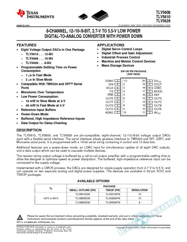 8-Channel, 12-/10-/8-Bit, 2.7-V to 5.5-V, Low Pwr DAC with Pwr  Dwn (Rev. G)