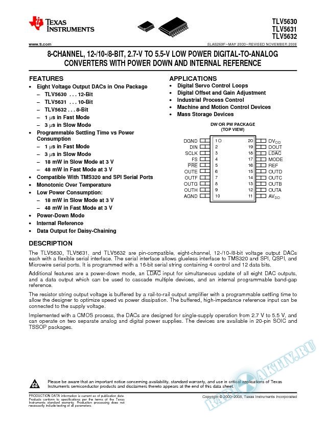 8-Channel, 12-/10-/8-Bit, 2.7-V to 5.5-V, Low Power DAC with Power Down (Rev. F)