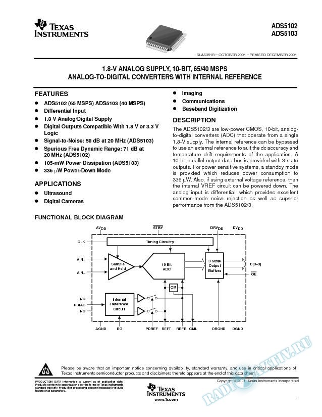 1.8-V Analog Supply, 10-Bit 65-/40-MSPS ADCs with Internal Reference (Rev. B)