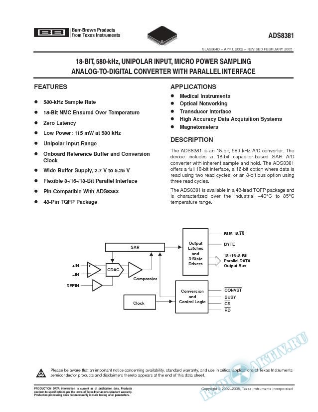 18-Bit, 580kHz, Unipolar Input, Micro Power Sampling Analog-to-Digital Converter (Rev. D)